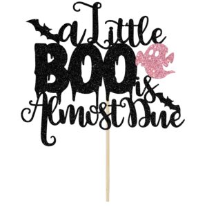 A Little Boo is Almost Due Cake Topper, Halloween Baby Shower Decorations for Girl, Girls Halloween Theme Baby Shower Birthday Party Decorations(Pink)