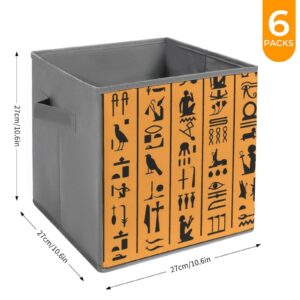 Egyptian Hieroglyphs Or Ancient Egypt Letters Collapsible Storage Cubes 6 Pack Cube Storage Bins with Handles 10.6"x10.6"x10.6" Closet Organizers for Shelves