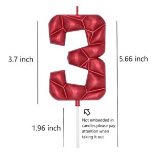 DERVENTA Large Birthday Candle Number 3D Bubble Style 3.7 inch Party Celebration Anniversary Decoration Cake Topper 1 Piece (Red, Number 3)