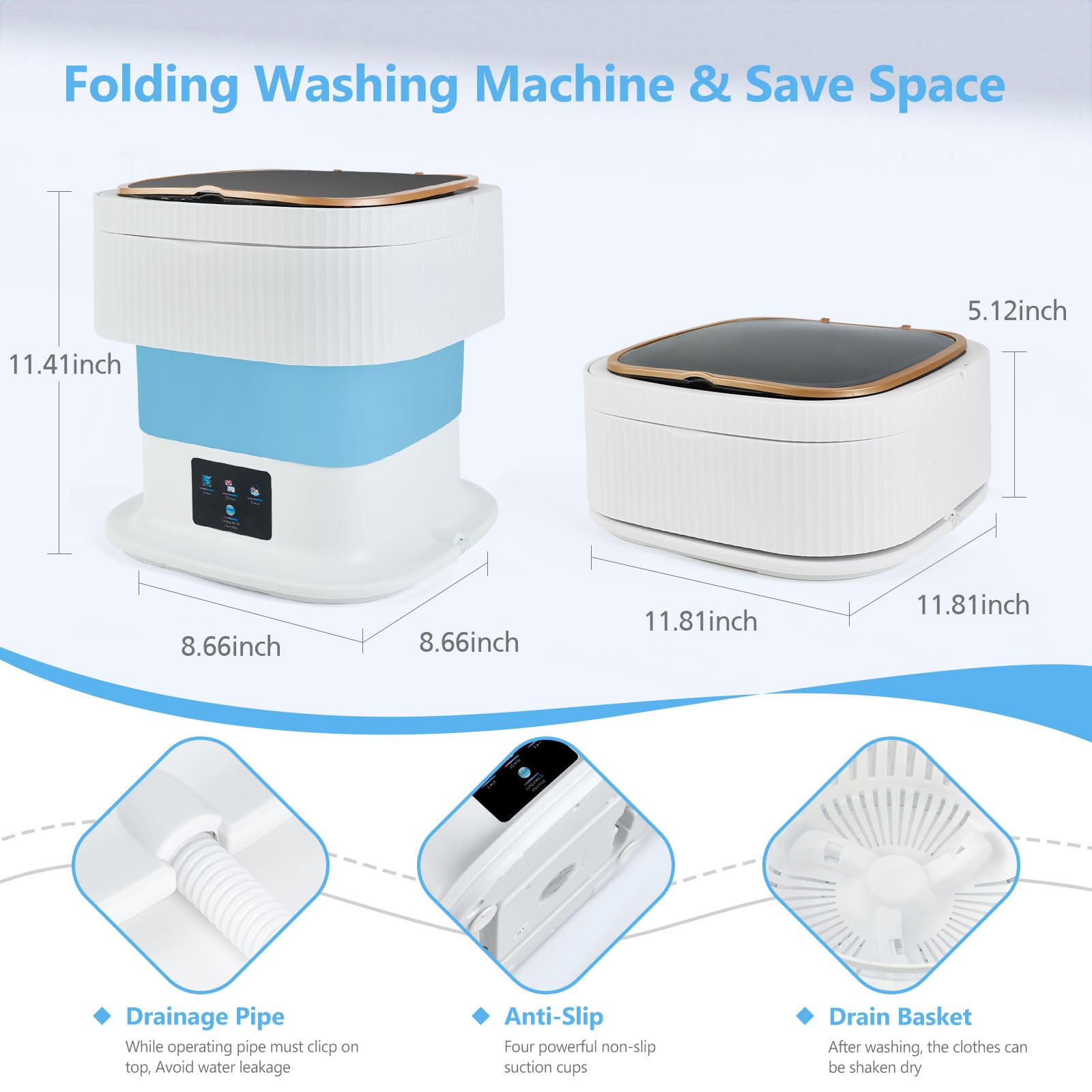 Portable washing machine and Spin Dryer, Portable Washer Cleans Underwear,Baby Clothes,Small Clothes,Pet Clothes for Traveling Camping Apartments Hotel Dormitories RV.(Blue, 11.5L)