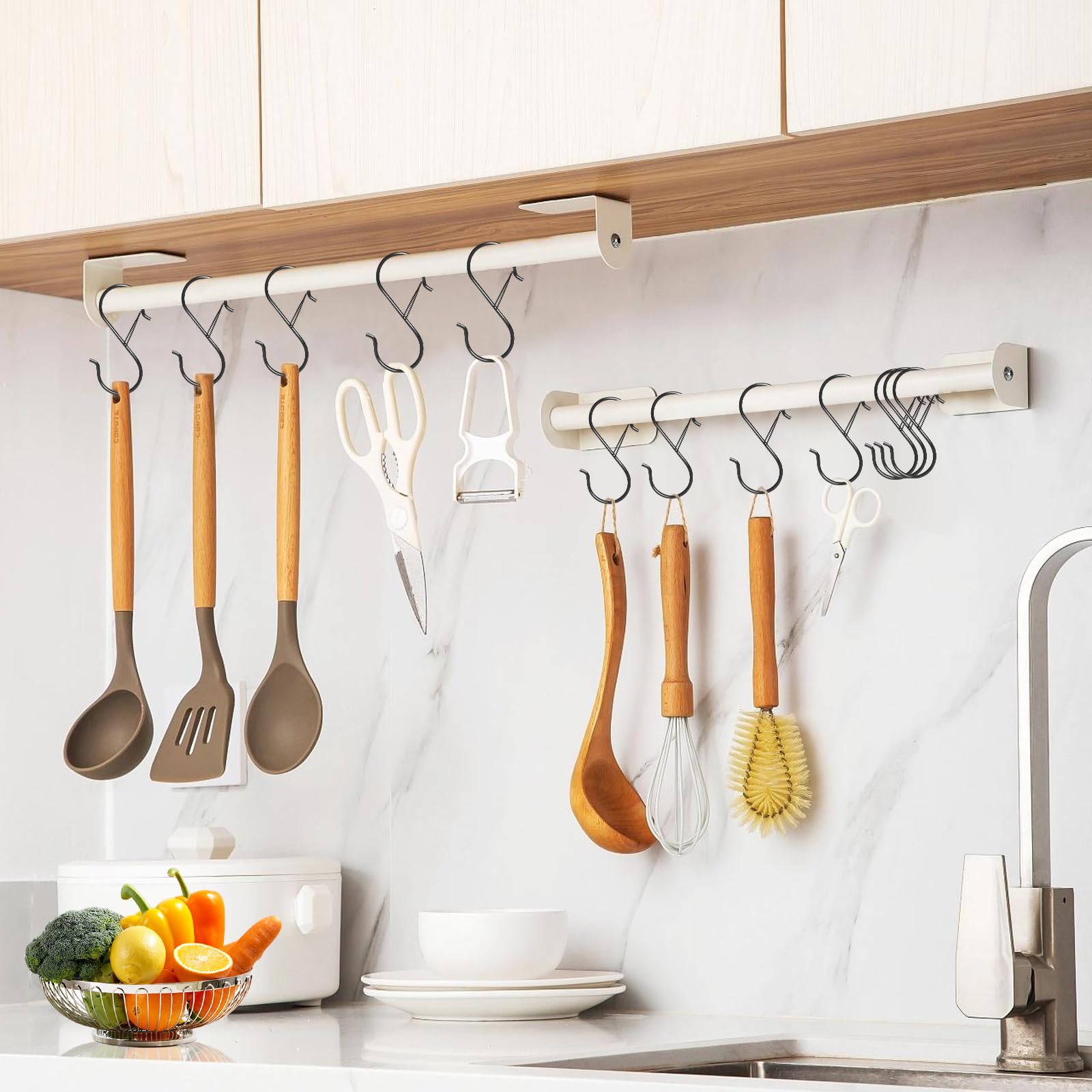 Waitkey 6 Pack Large S Hooks for Hanging, 5 inch Heavy Duty Metal S Hooks with Safety Buckle S Shaped Hooks Pot Rack Closet Hooks for Hanging Plants, Clothes, Kitchen Utensil, Pots, Pans, Bags