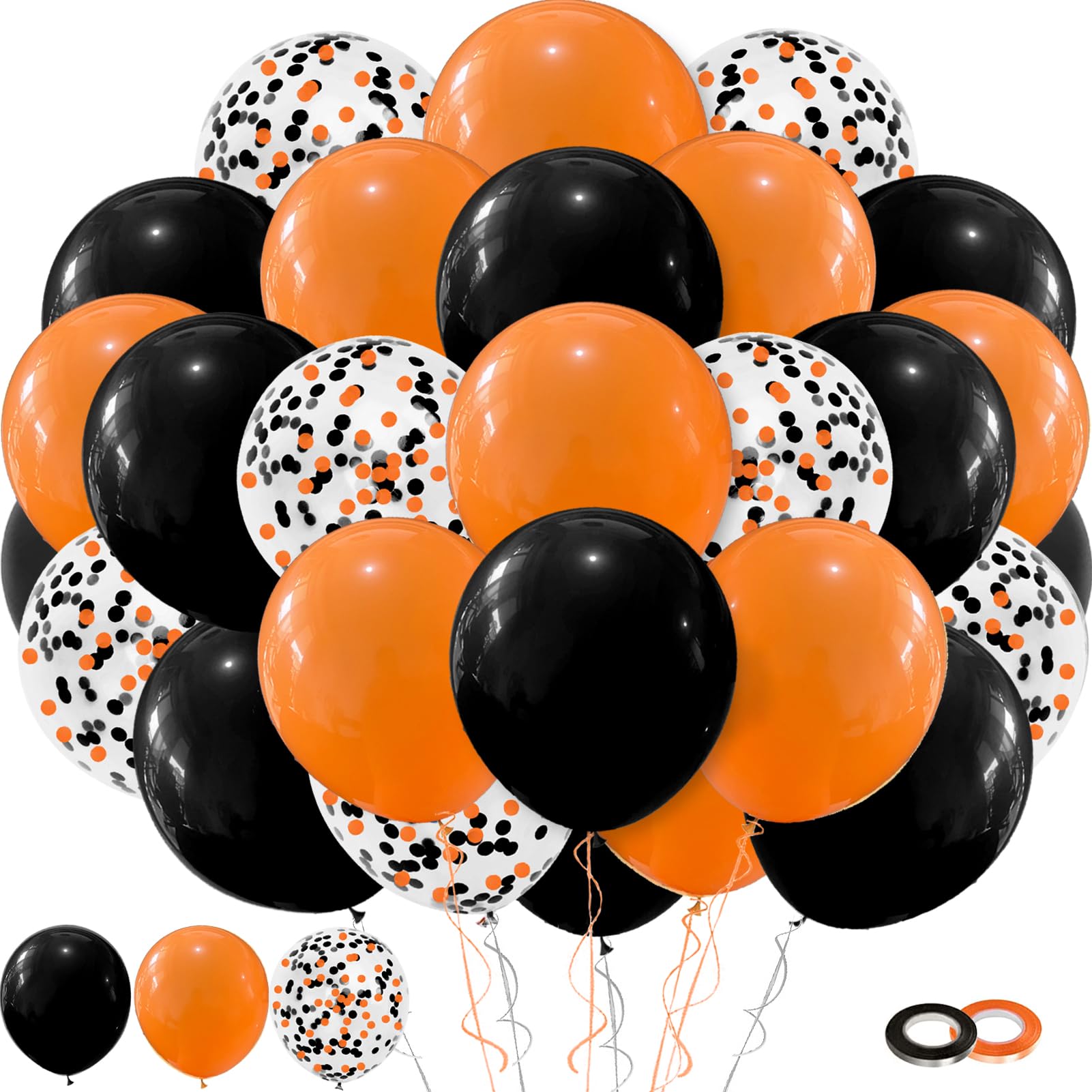 Halloween Balloons Black Orange Balloons, 60Pcs 12inch Latex Orange Black Balloon and Confetti Balloon for Halloween Birthday Party Decorations Anniversary Graduation Decoration