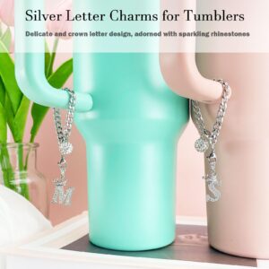 LUHOHI Silver Letter Charms for Stanley Cup- Crown Letter Charms Accessories for Stanley Handle 40Oz Tumblers Water Bottle Cup Initial Keychain with Diamond Glitter Jewelry Personalized Decorations A