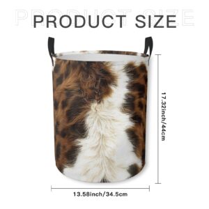 Laundry Basket Brown Cow Print Collapsible Laundry Hamper with Handles Clothes Storage Bin for Household Bedroom Bathroom College Dorms