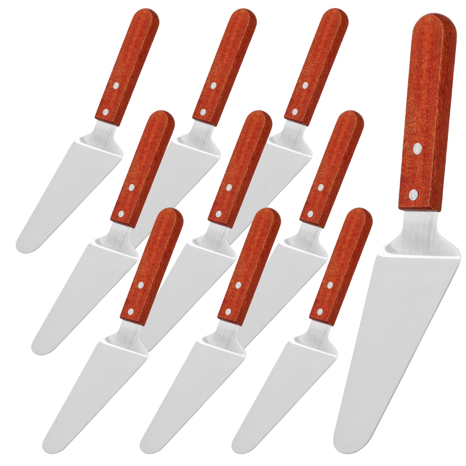 10 Pack Wooden Handle Pizza Pie Server Stainless Steel Pizza Spatula Non Slip Triangular Spade Spatula Pie Spatula for Cake, Dessert, Tart, Pie and Pizza