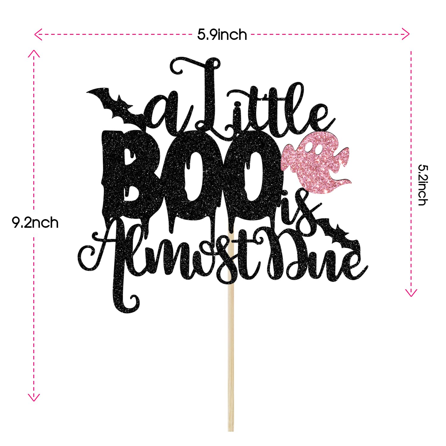 A Little Boo is Almost Due Cake Topper, Halloween Baby Shower Decorations for Girl, Girls Halloween Theme Baby Shower Birthday Party Decorations(Pink)