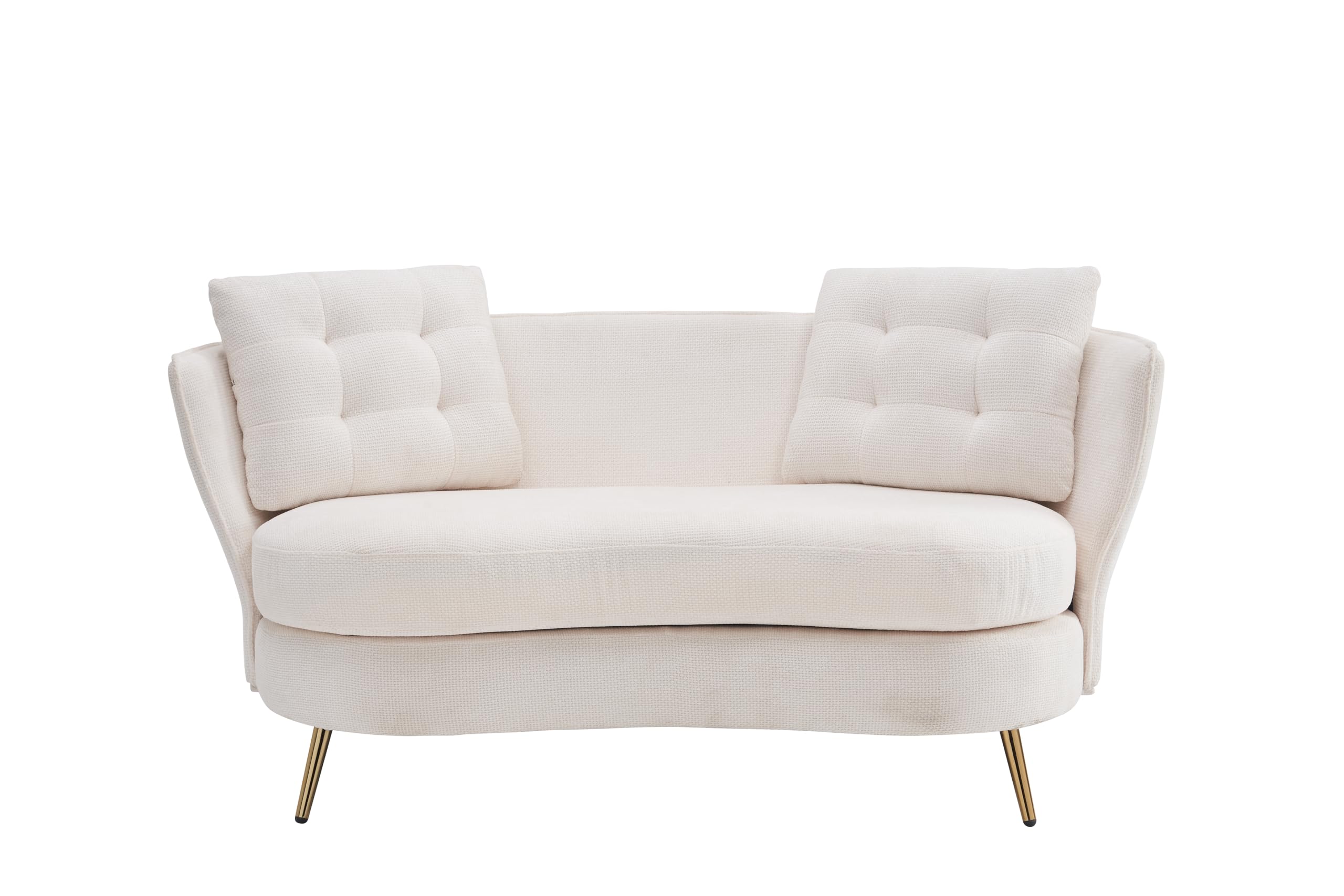 Aiyyds 64 Inch Velvet Loveseat Sofa with Gold Metal Legs, Modern Upholstered Love seat Couch with 2 Pillows, Tufted Small 2-Seat Sofa for Living Room, Bedroom, Apartment Small Spaces (White)