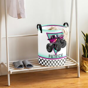 Laundry Basket, Laundry Hamper, Collapsible Laundry Baskets, Dirty Clothes Hamper, Waterproof Basket for College Dorm, Family 50L, Monster Truck For Boys