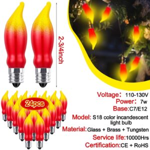 Glooglitter 24 Pcs Christmas Flame Lights Bulb Red Yellow Christmas Light Bulbs E12 Candelabra Bases Flame Shape Night Light Bulbs for Halloween Christmas Candle Light, Chandelier,7 Watt, 120 Volt