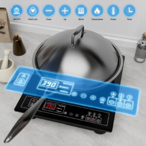 XKitchen Portable Induction Cooktop, 1800W Induction Burner with 9 Power levels, 12 temperature levels(140℉-465℉), Safety Lock, 3-Hour Timer, Countertop Burner with Warm Function, Black, 110V