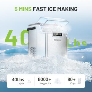 KEENSTAR Nugget Countertop Ice Maker with Soft Chewable Ice, Pebble Sonic Ice Machine with Basket and Scoop, Ready in 5 Mins, 40Lbs/24H, Auto Self-Cleaning, for Home, Kitchen, Office, Party, Camping