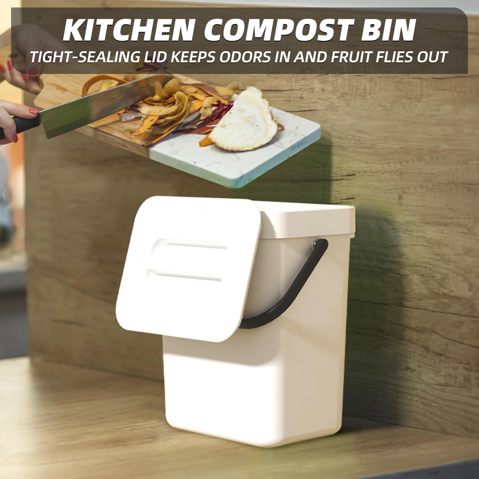 2 Pack Kitchen Trash Can with Lid, Double Bathroom Garbage Can, Small Countertop Compost Bin, Mounted Office Waste Basket, Under Sink Hanging Trash Bin, Pet Waste Container Outside, 5L/1.3Gal, White