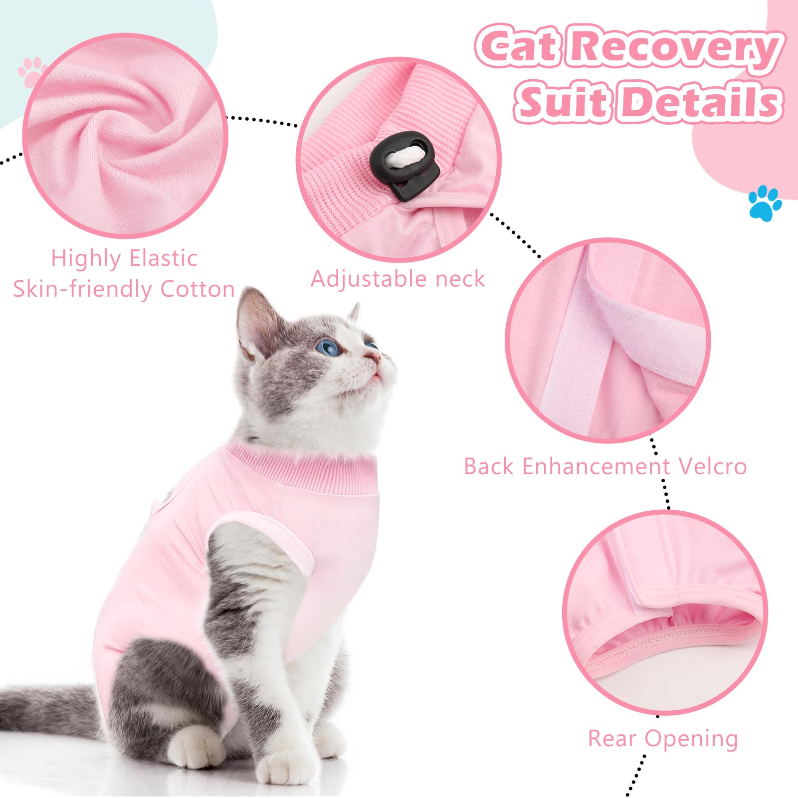 2Pack Cat Surgery Recovery Suit Clothes for Female and Male,Cat Onesie Shirts for Cat After Surgery,Cat Spay Surgical Recovery Suit Stop Licking Abdominal Wound,Cat Cone Collar Substitute-Pink&Blue,M