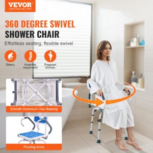 VEVOR Swivel Shower Chair 360 Degree, Adjustable Shower Seat with Pivoting Arms for Inside Showers or Tubs, Non-Slip Rotating Bathtub Shower Chair for Elderly Disabled Injured, 400LBS Capacity