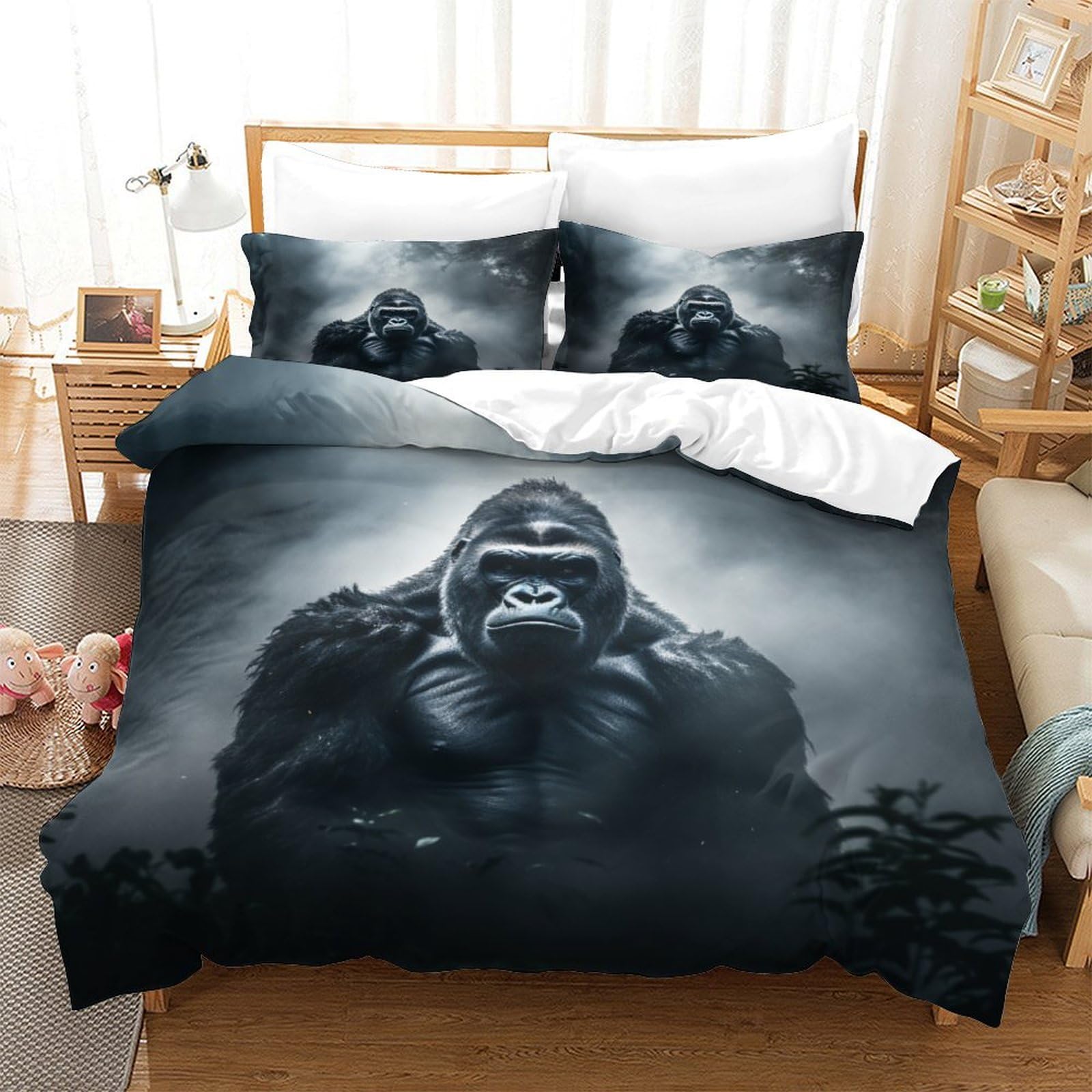 EVMILA Gorillas Bedding Set Comforter Covers 3D Printedwild Animal Quilt Cover Duvet Cover 3 Pieces for Childrens and Adults with Pillowcases Microfiber with Zipper Closure Queen（228x228cm）