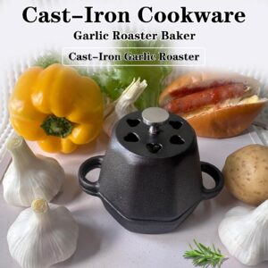 BOLVOUD Mini Dutch Oven Pot & Cast Iron Smoker Garlic Roaster, Pre-Seasoned Cast-Iron Garlic Roaster with Lid, Garlic Confit Pot, Garlic Baker Garlic Cooker for Oven Grill Stove, Small Smoker Box