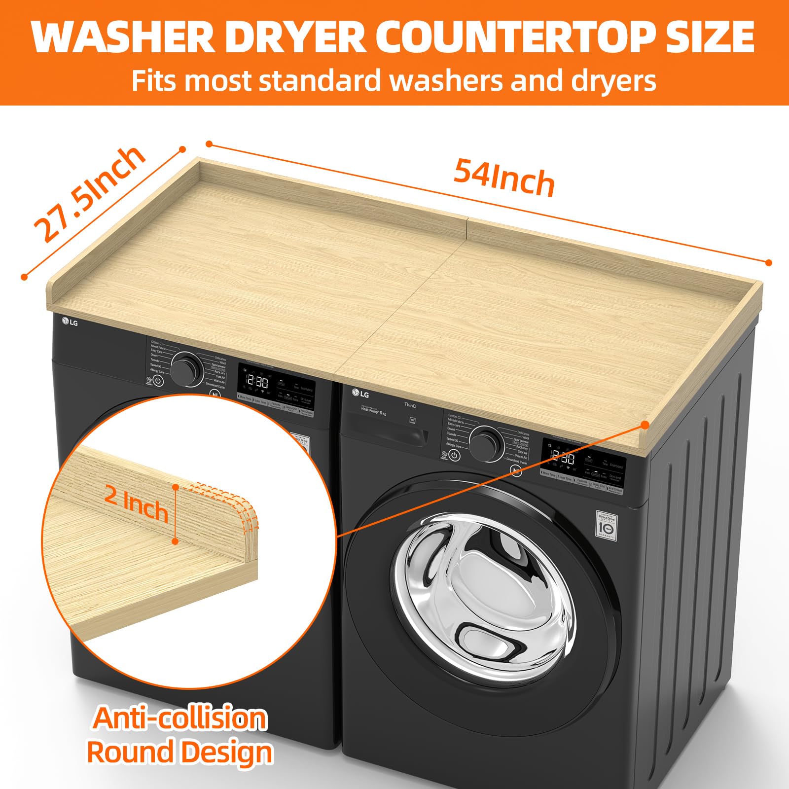 Washer Dryer Countertop 54" x 27.5" Washer and Dryer Countertop Laundry Room Wood Topper Surface for Laundry Room Storage and Organization (Beige)