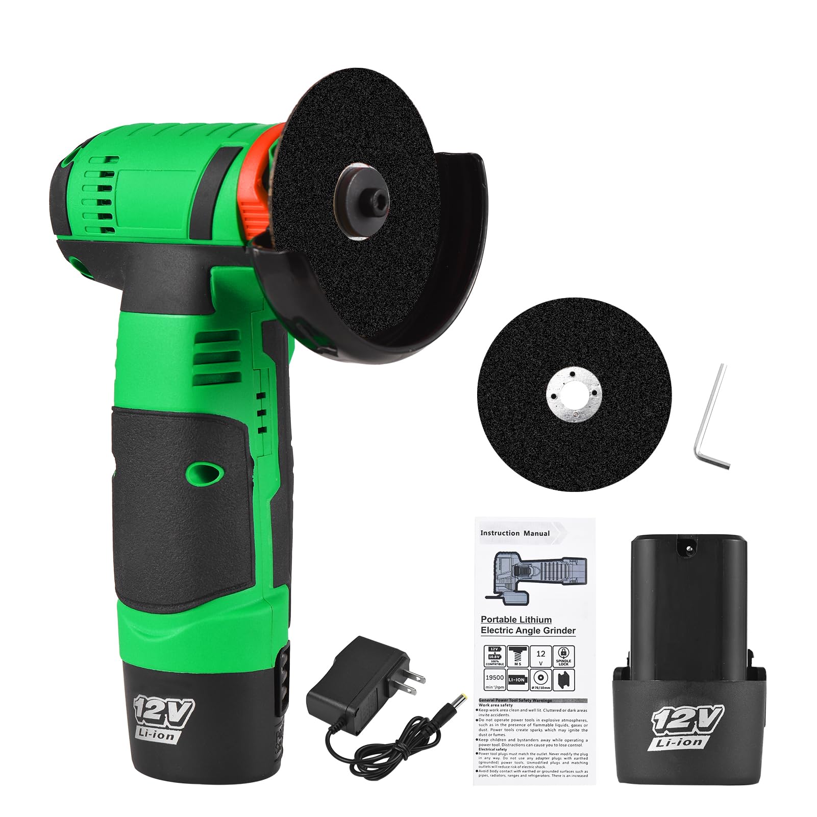 12V Cordless Angle Grinder Tool Kit, Portable Lithium Electric Angle Grinder, 19500rpm Mini Rechargeable Power Cutter with 2pcs Batteries 2pcs Grinding Discs