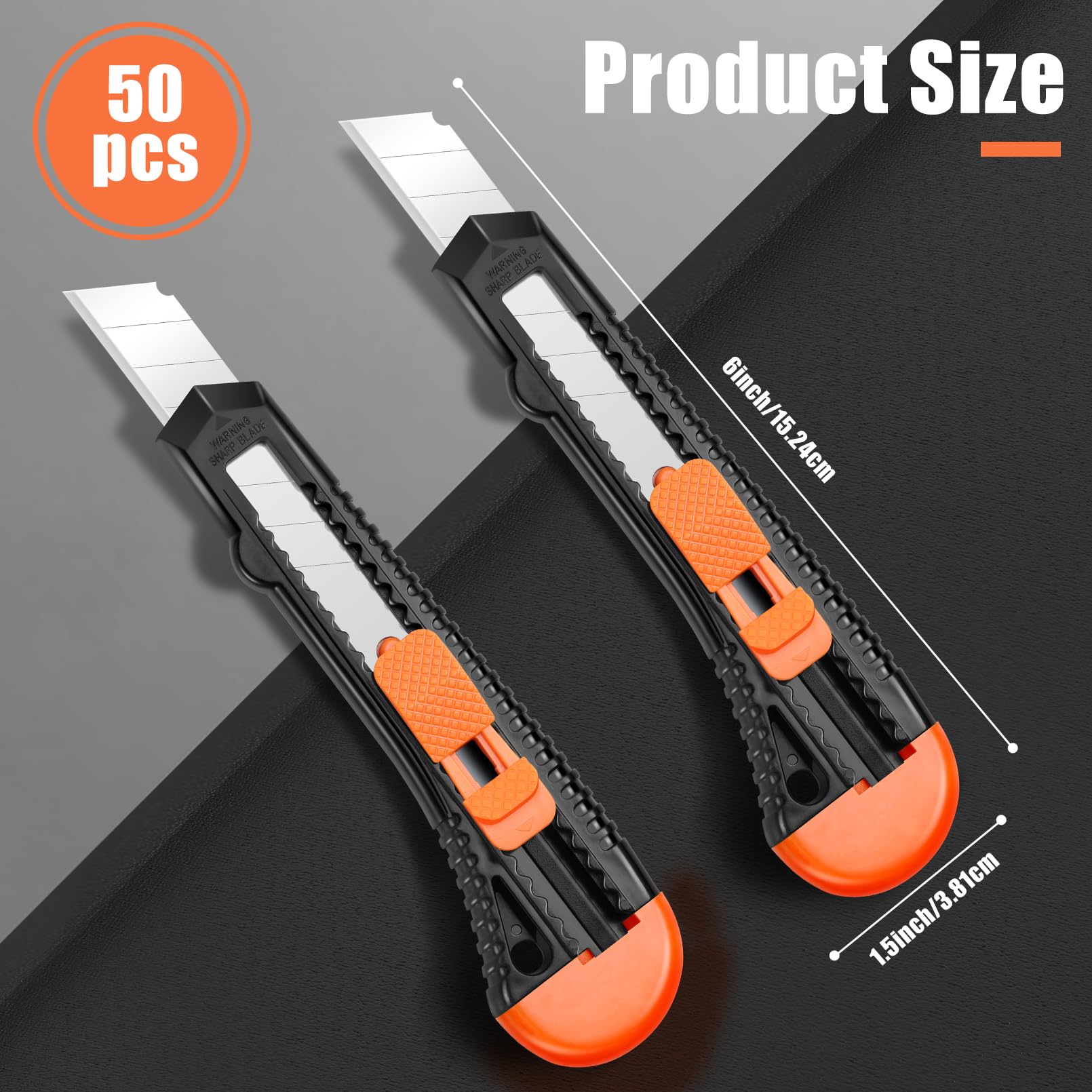 Dyrfolm 50 Pack Box Cutter Retractable,Utility Knifes for Boxes,18mm Wide Blade Cutter,Utility Knives Box Cutter Knife,Cardboard Cutting,Box Cutters for Office Art, Craft and Home Use