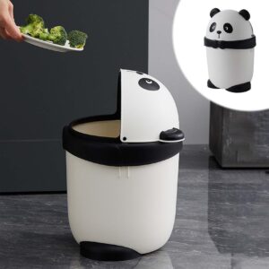 mini trash can with lid, cute panda trash can, removable small garbage can, tiny plastic trash bin, swing top lid wastebasket, counter garbage lint bin for bathroom,office,kitchen,desk,coffee table