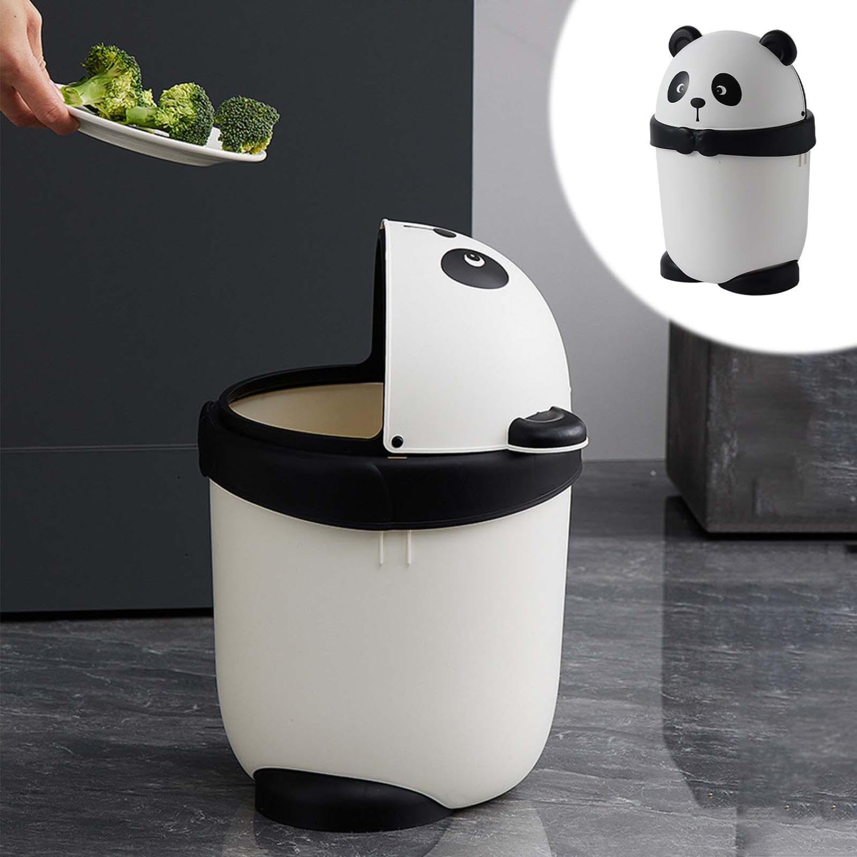 Mini Trash Can With Lid, Cute Panda Trash Can, Removable Small Garbage Can, Tiny Plastic Trash Bin, Swing Top Lid Wastebasket, Counter Garbage Lint Bin For Bathroom,Office,Kitchen,Desk,Coffee Table