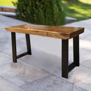 Warmaxx Teak Wood Live Edge Bench 31"x13"x18"H Rectangle Wooden Farmhouse Entryway Bench Living Room End Table Bedroom End of Bed Outdoor Patio Garden Foot Rest Stool Rustic Side Table