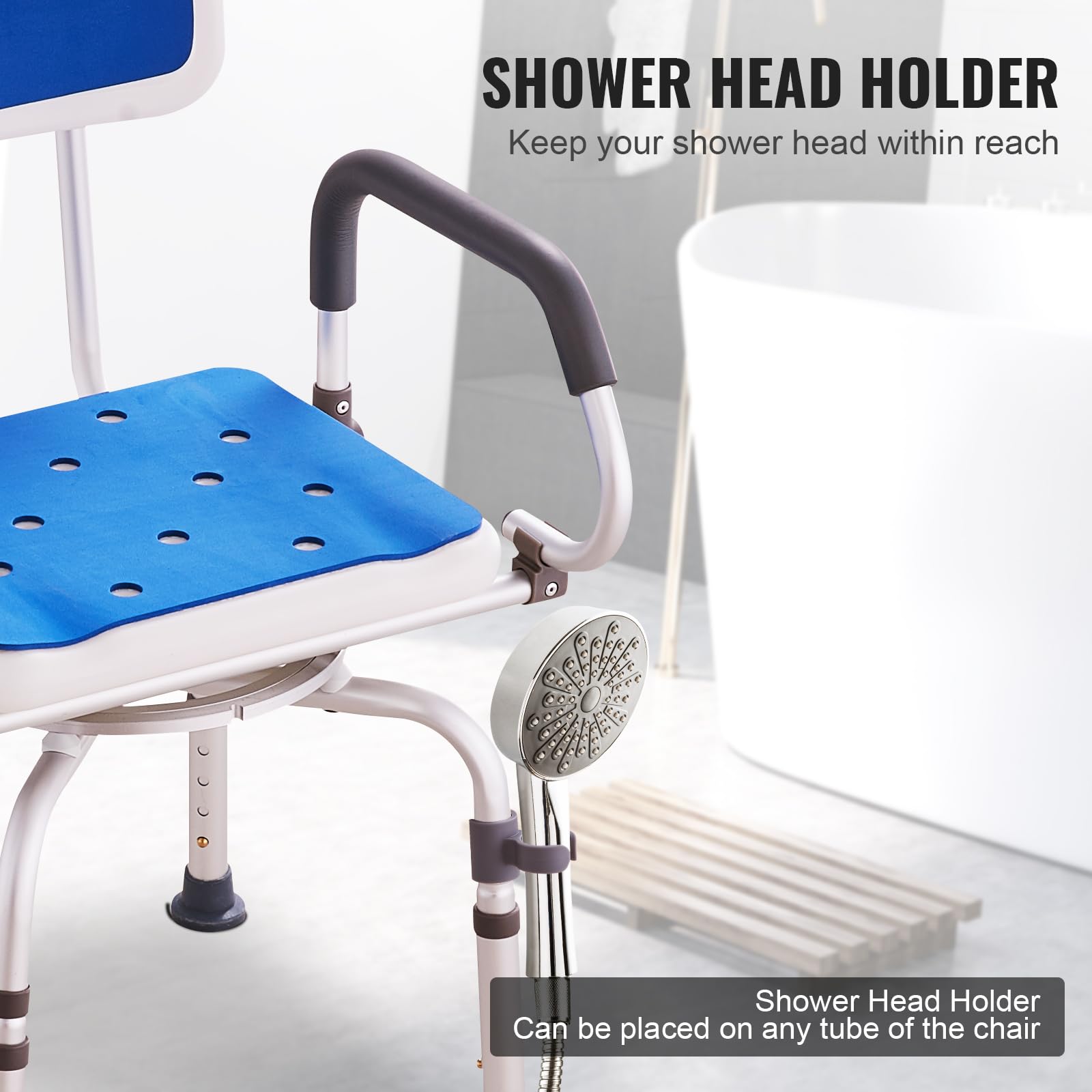 VEVOR Swivel Shower Chair 360 Degree, Adjustable Shower Seat with Pivoting Arms for Inside Showers or Tubs, Non-Slip Rotating Bathtub Shower Chair for Elderly Disabled Injured, 400LBS Capacity