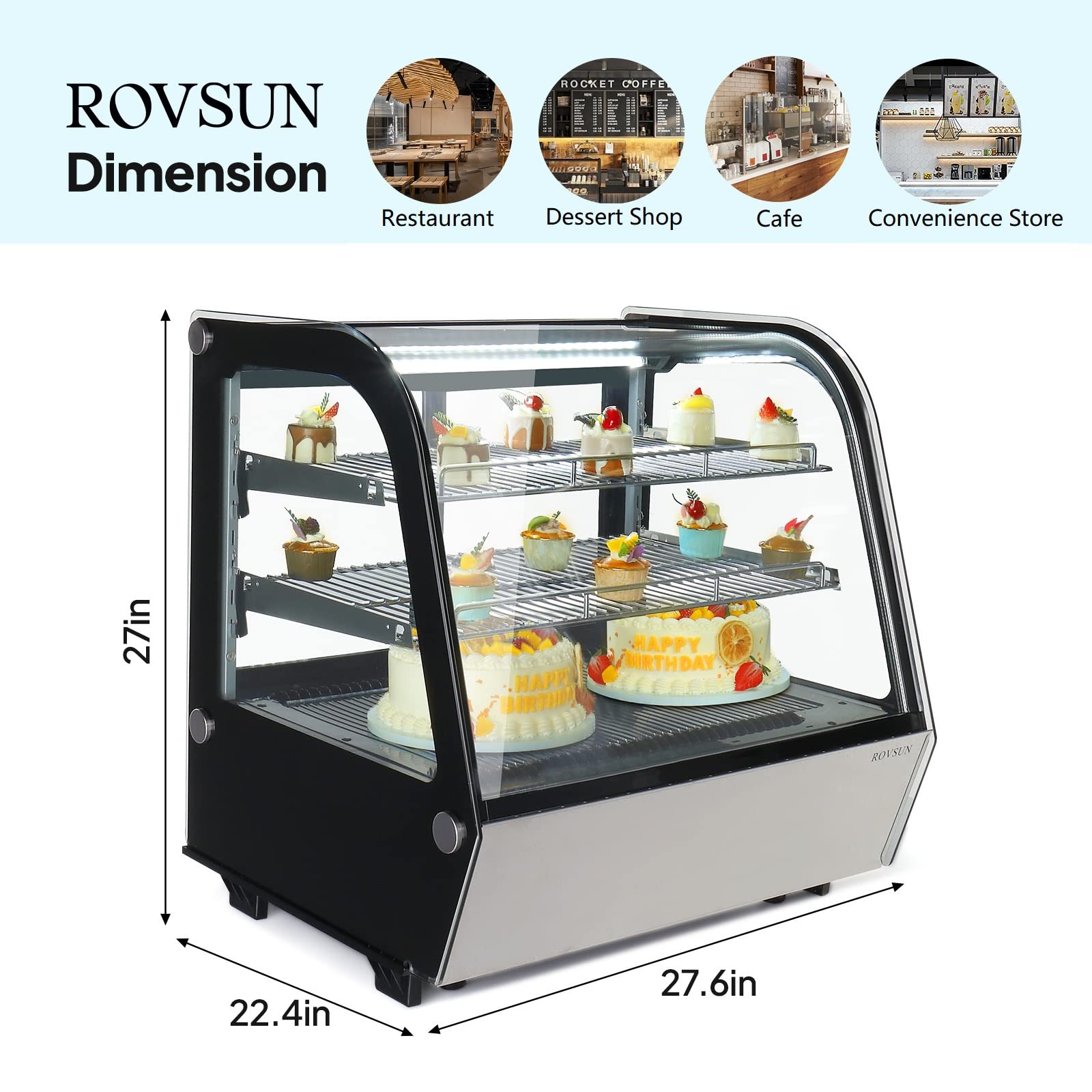 ROVSUN 4.2 Cu.Ft Refrigerator Display Case ETL NSF Certified, Commercial Countertop Display Refrigerator Refrigerated Display Case w/LED Air-cooling Auto Defrost Rear Sliding Doors for Cafe Restaurant