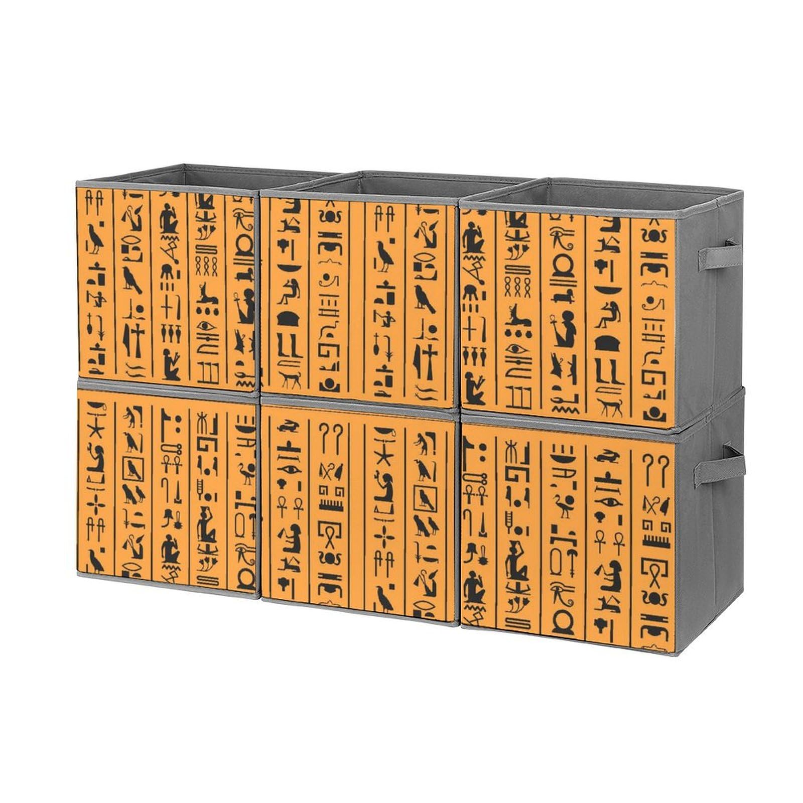 Egyptian Hieroglyphs Or Ancient Egypt Letters Collapsible Storage Cubes 6 Pack Cube Storage Bins with Handles 10.6"x10.6"x10.6" Closet Organizers for Shelves