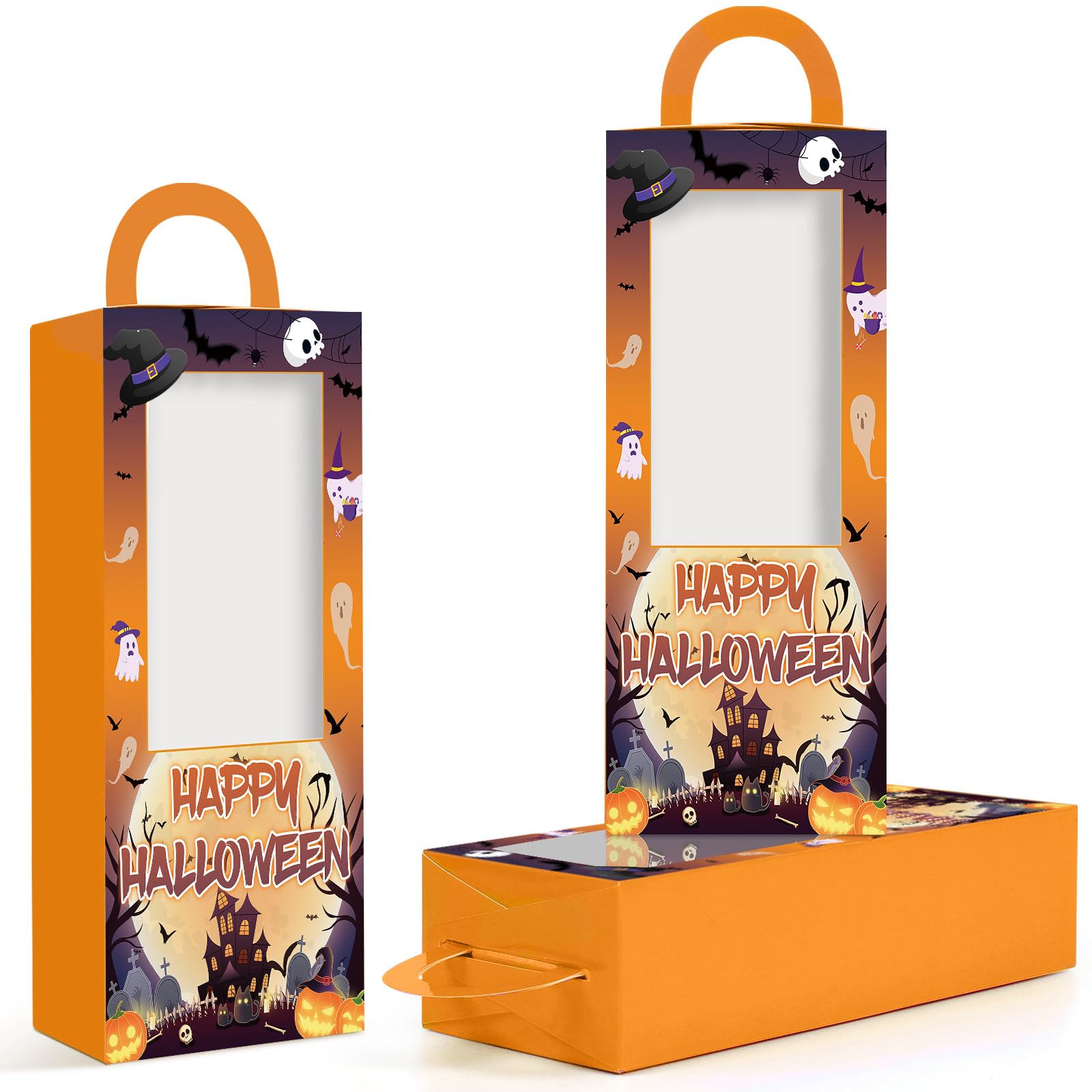 12PCS Halloween Party Favor Boxes Trick or Treat Gift Candy Boxes Happy Halloween Goodie Bag Candy Boxes for Halloween Birthday Halloween Party Decor Supplies (4.8 x 4.8 x 9.5 in)