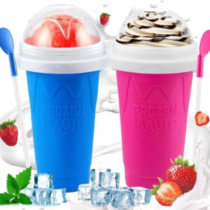 Slushie Maker Cup, Magic Frozen Slushy Maker Squeeze Cup, Smoothie Squeeze Cup for Juices, Milk Shake Ice Cream Maker, Cooling Cup (Pink, Large)