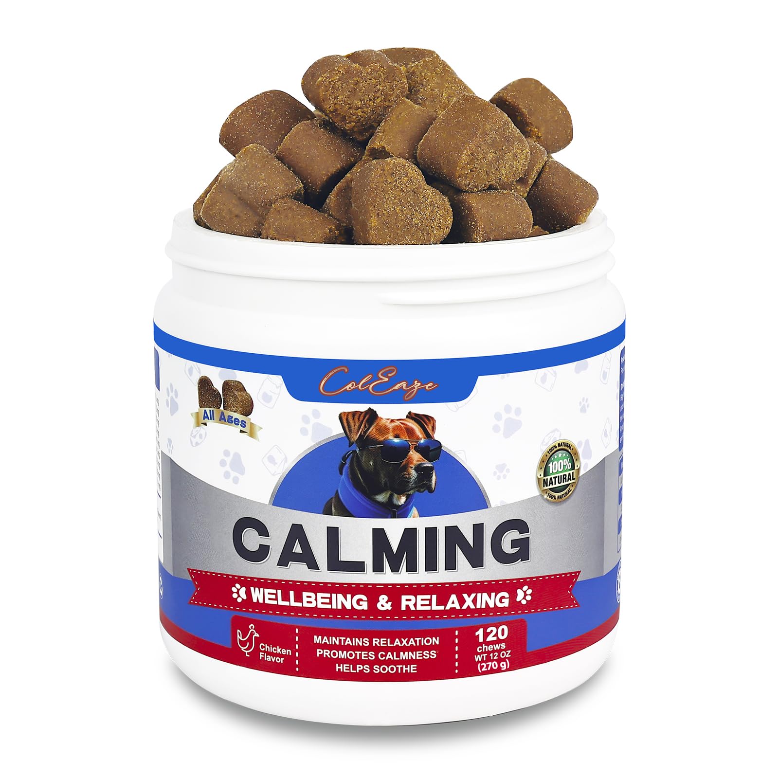 Calming Chews for Dogs Dog Calming Treats Aid with Anxiety Caused by Separation Barking Vet Visits Thunderstorms Suitable for All Ages and Breeds 120 Count Chicken Flavor