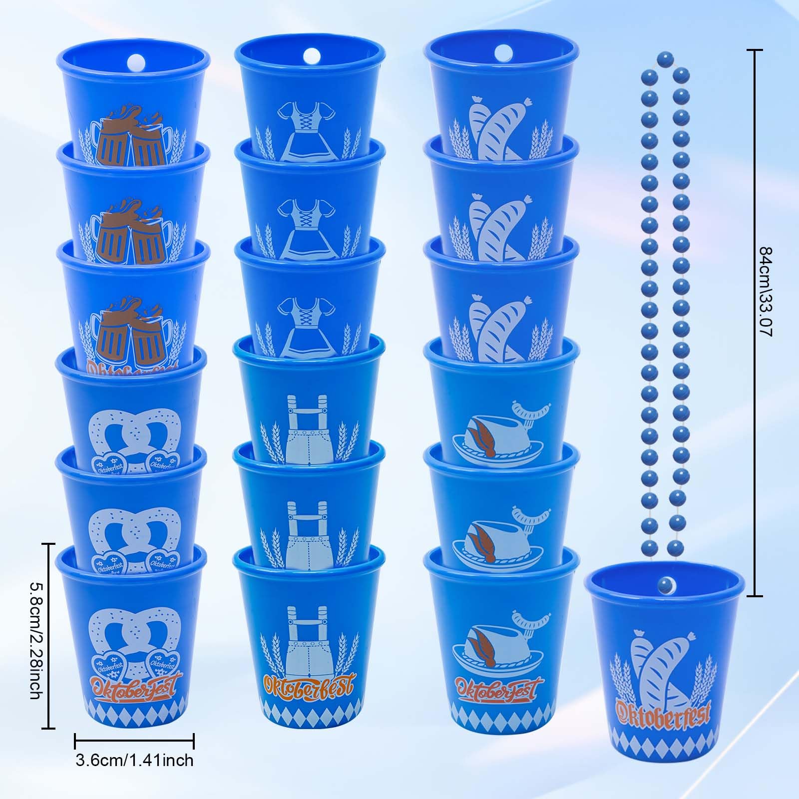 SUNKIM 18 Pcs Beer Festival Shot Glass on Beaded Necklaces Beer Festival Plastic Shot Glass Necklaces Beer Festival Cups for Bavarian German Beer Festival,6 Styles