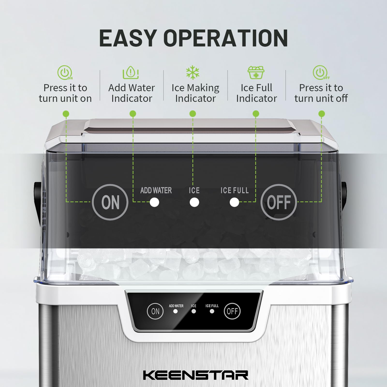 KEENSTAR Nugget Countertop Ice Maker with Soft Chewable Ice, Pebble Sonic Ice Machine with Basket and Scoop, Ready in 5 Mins, 40Lbs/24H, Auto Self-Cleaning, for Home, Kitchen, Office, Party, Camping