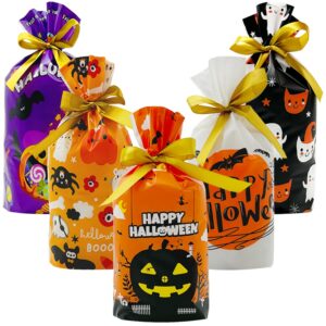 aouetnay 50 pcs halloween drawstring candy bags halloween treats bags goodie bags, trick or treat bags, cookie bags for halloween party favors supplies