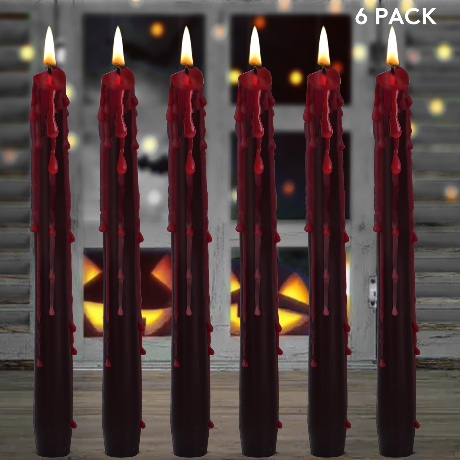 6 Pack Vampire Tears Taper Candles, 10 inch Tall Bleeding Candles, Soundvalue Unscented Black Tapered Candlesticks, Spooky Blood Drip Candles Set for Halloween Party Gothic Home Decorations