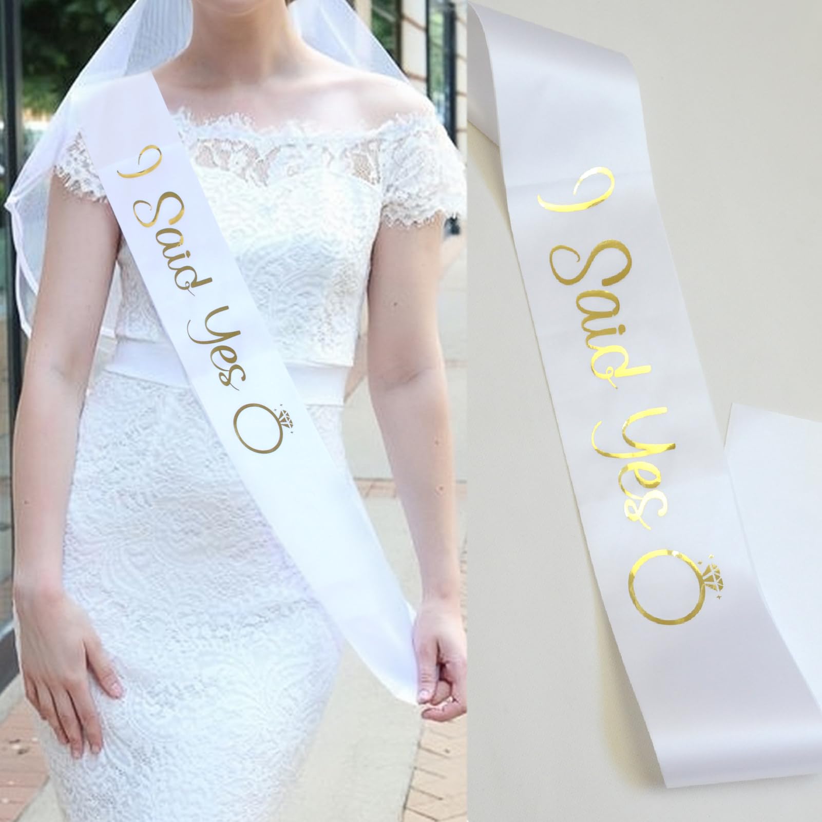 Luwigs I Said Yes Sash White Sash with Gold Lettering Engagement Proposal Bachelorette Party Sash for Bridal Shower Wedding Party Favors Accessories Supplies Engagement Gifts for Bride to Be (White)