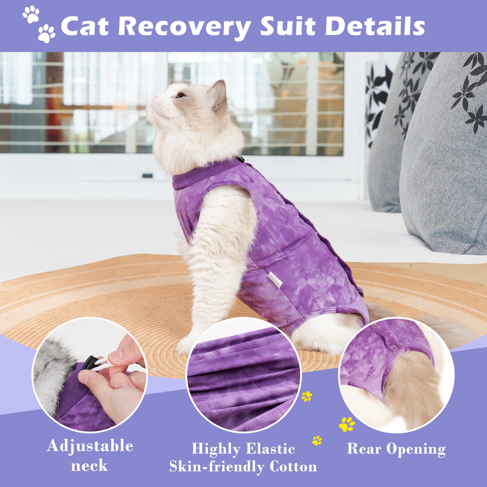 2 Pack Cat Surgery Recovery Suit Clothes for Female and Male,Cat Onesie Shirts for Cats After Surgery,Cat Spay Surgical Recovery Suit,Cat Cone to Stop Licking Abdominal Wound Alternative-Pink&Purple,M