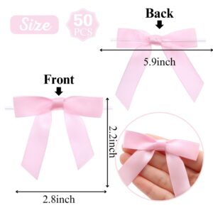 Satin Ribbon Bows 50 Pcs Twist Tie Bows for Gift Wrapping Cake Treat Bags Craft DIY Gift Wedding Baby Shower Birthday Party (Baby Pink)