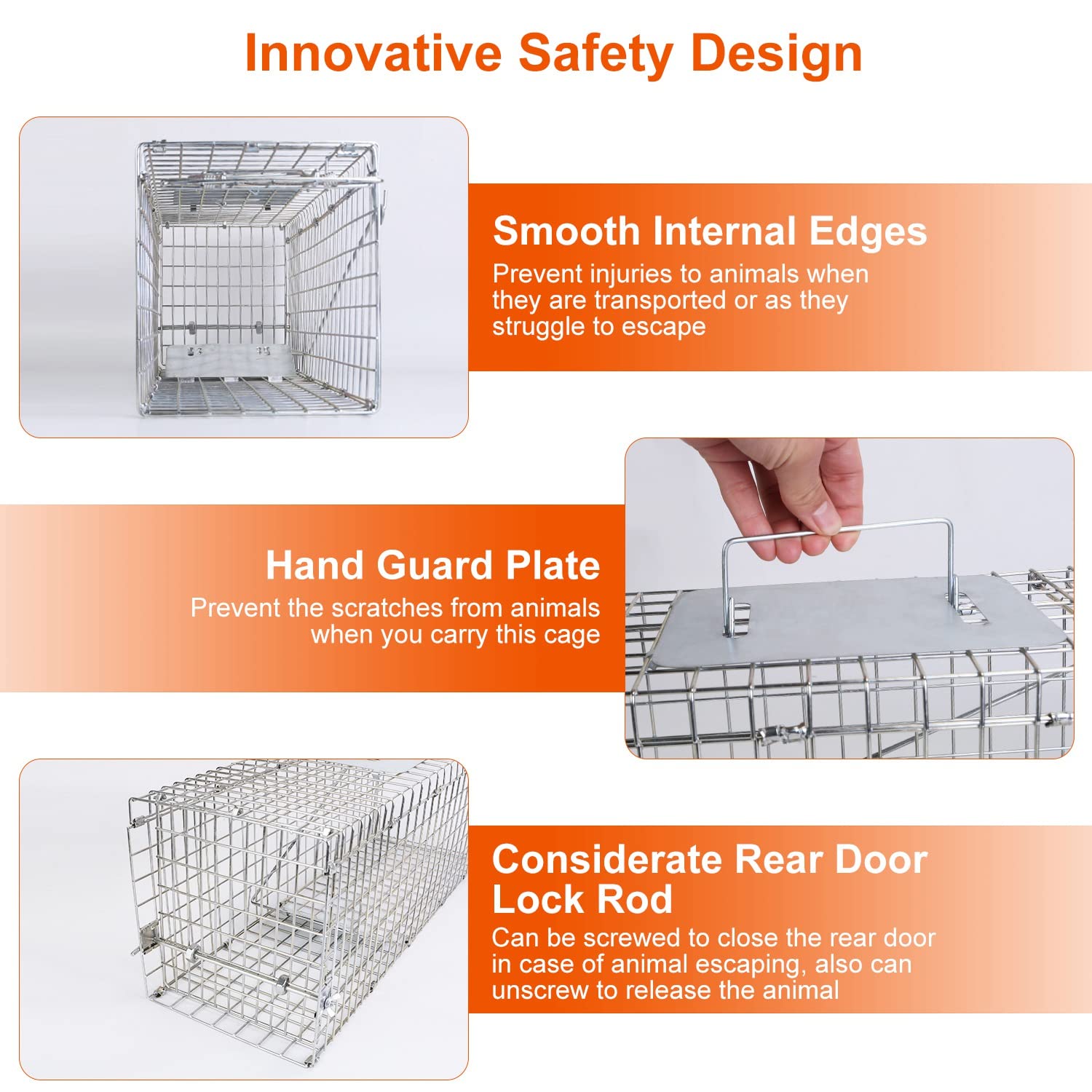 Live Animal Cage Trap 23.5" x 7.3" x 7.7" Collapsible Humane Live Animal Cage Trap, Humane Live Trap Cage for Rabbits, Groundhog, Stray Cat, Squirrel, Raccoon, Mole, Gopher, Chicken, Skunk, Chipmunk