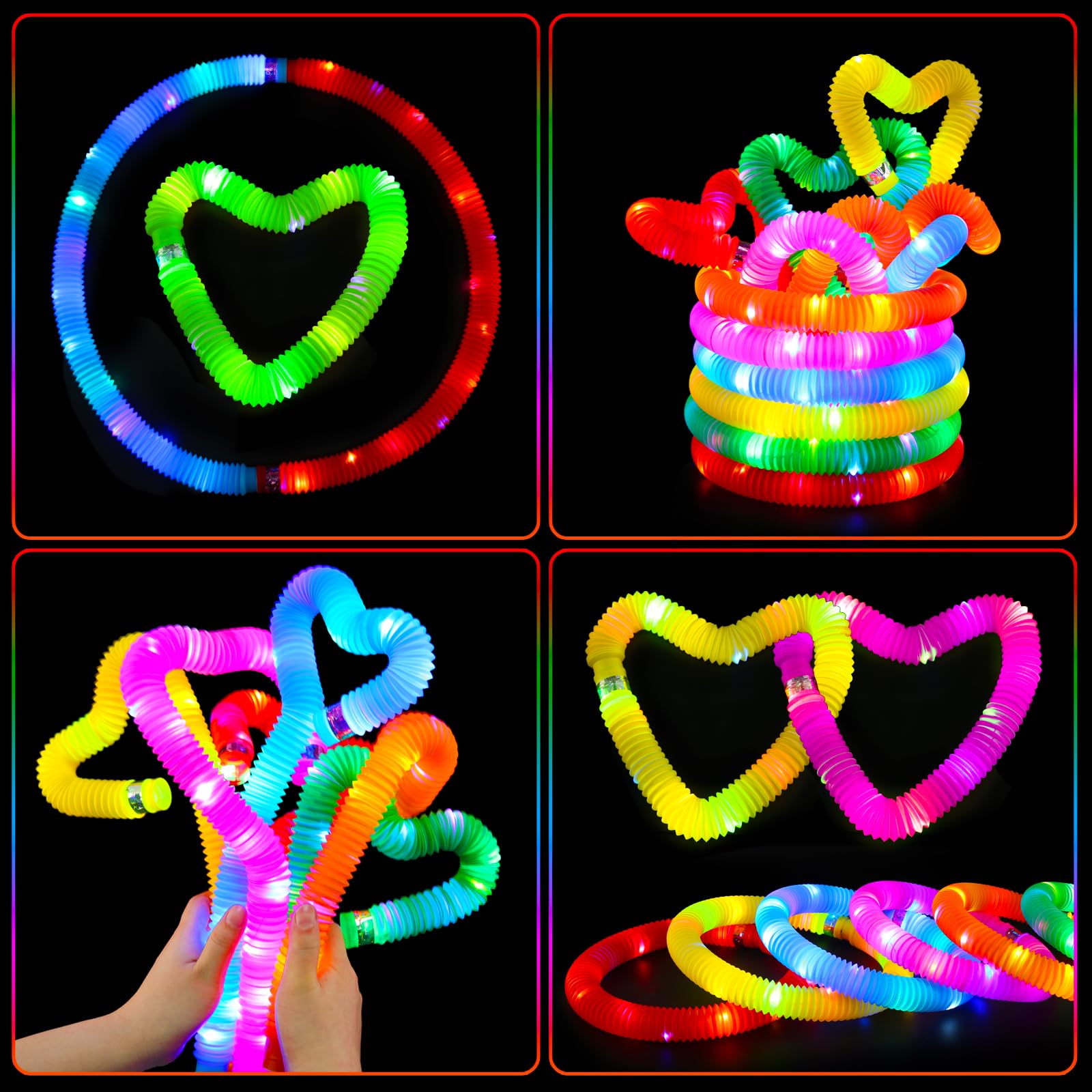 24 pcs Light Up Glow Sticks, LED Pop Tubes Party Favors for Kids 4-8 Glow in The Dark Party Supplies Fidget Toys Tubes for Halloween Birthday Gifts Xmas Stocking Goodie Bags Stuffers Wedding Decor