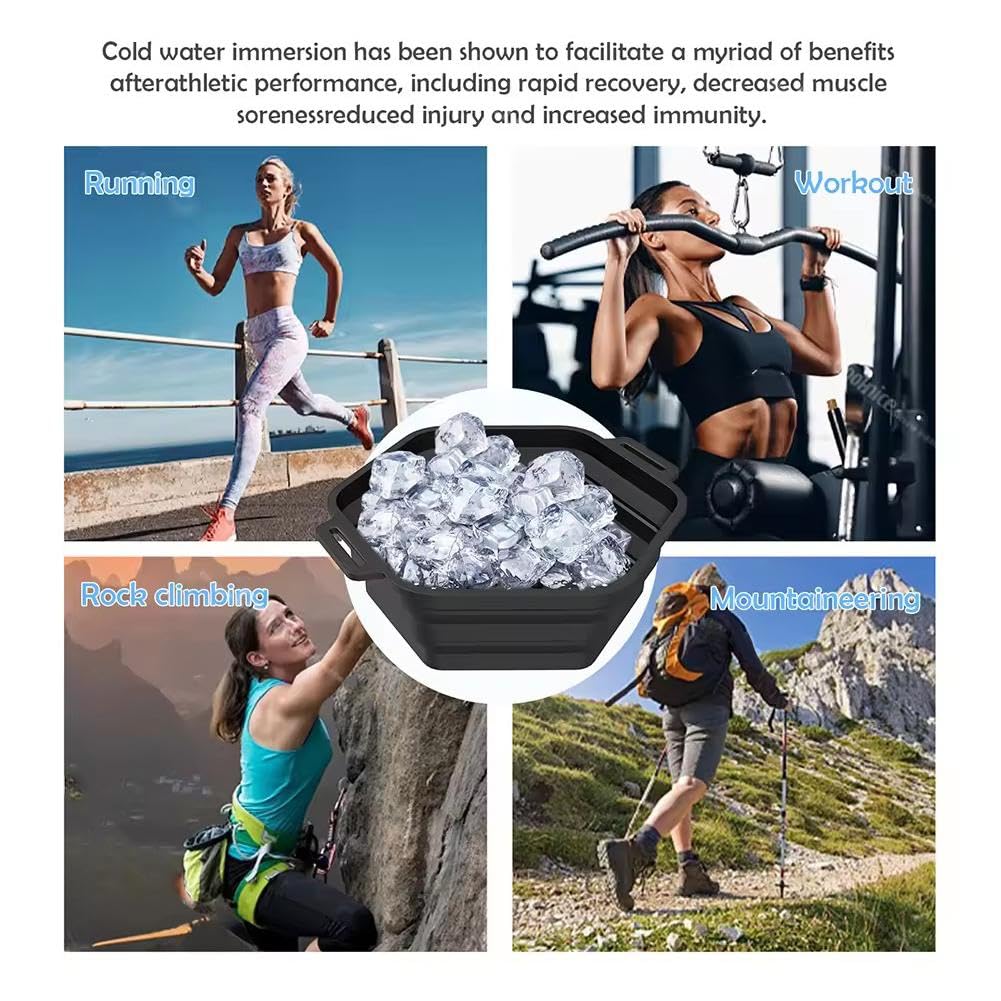 Ice Shower, Ice Bath Water Chiller, Ice Barrel Cooler, Silicone Water Chiller, Rapid Cooling Portable Ice Bath Barrel Foldable Silicone Ice Bath Tub Bucket for Bathing