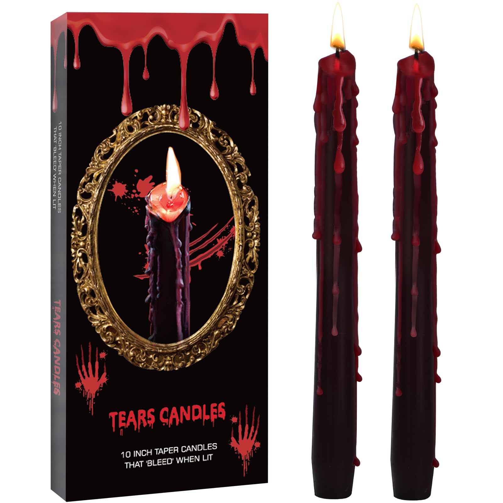 6 Pack Vampire Tears Taper Candles, 10 inch Tall Bleeding Candles, Soundvalue Unscented Black Tapered Candlesticks, Spooky Blood Drip Candles Set for Halloween Party Gothic Home Decorations