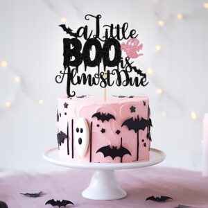 A Little Boo is Almost Due Cake Topper, Halloween Baby Shower Decorations for Girl, Girls Halloween Theme Baby Shower Birthday Party Decorations(Pink)