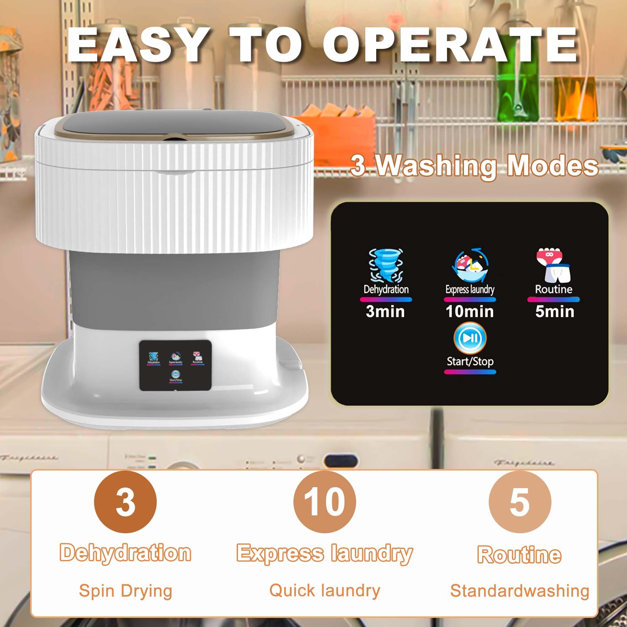 SWOJG Mini Portable Washing Machine with Spin Dry, 11L Small Lavadora Portatil, 3 Modes Compact Washer Deep Cleaning for Baby Clothes, Underwear, Socks, Apartment, Dorm, RV Camping Travel Laundry