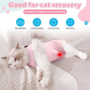 2Pack Cat Surgery Recovery Suit Clothes for Female and Male,Cat Onesie Shirts for Cat After Surgery,Cat Spay Surgical Recovery Suit Stop Licking Abdominal Wound,Cat Cone Collar Substitute-Pink&Blue,M