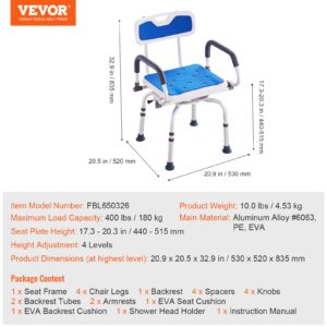 VEVOR Swivel Shower Chair 360 Degree, Adjustable Shower Seat with Pivoting Arms for Inside Showers or Tubs, Non-Slip Rotating Bathtub Shower Chair for Elderly Disabled Injured, 400LBS Capacity