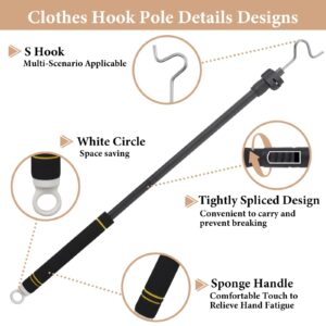 UEGHNS Clothes Hanger Reaching Hook, Clothing Pole Reach Hook Telescopic 36-62inch Easy Storage and Lightweight S-Hook Hang Christmas Lights Pole Heavy Duty Sturdy and Durable.