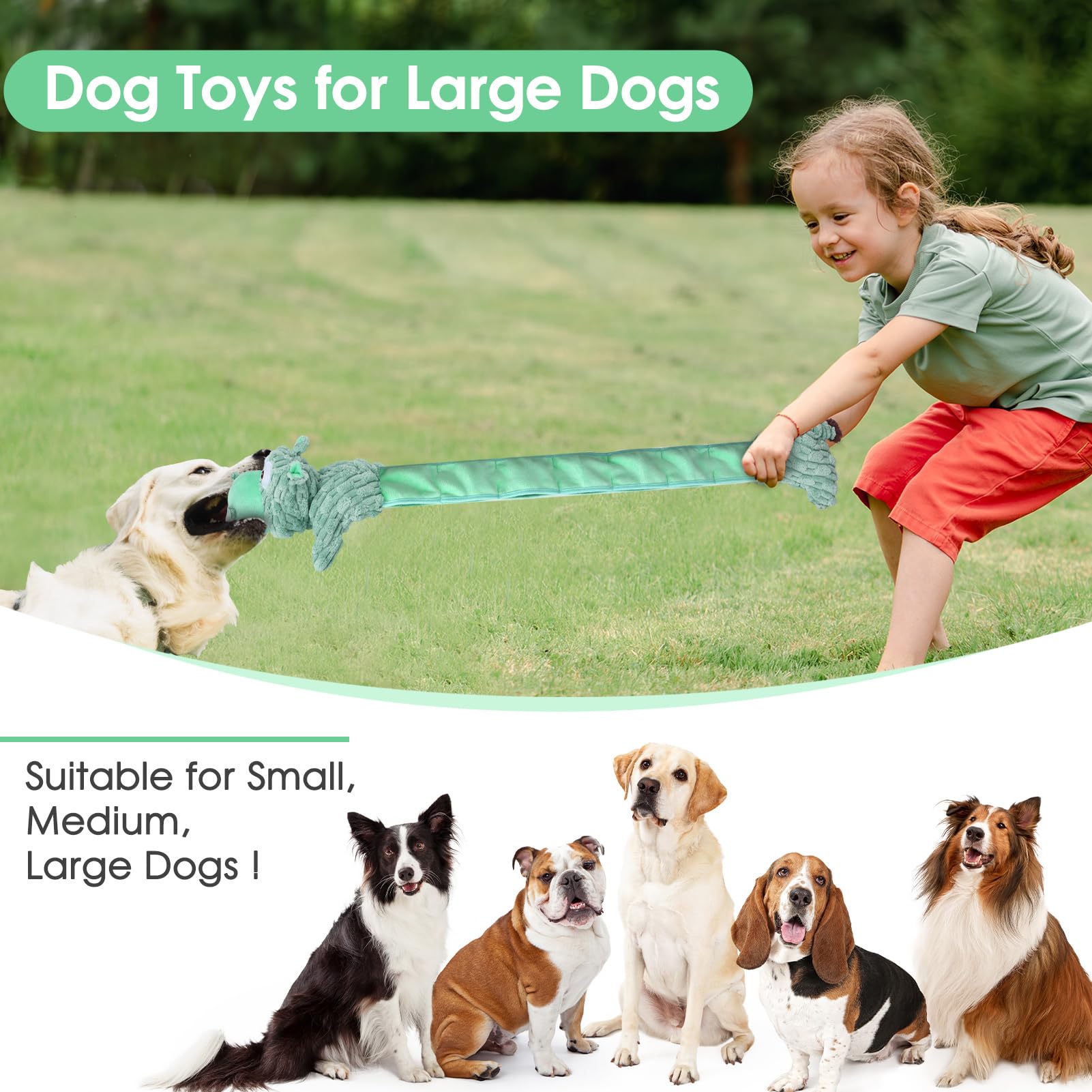 Large Squeaky Dog Toys and Interactive Dog Tug-of-War Toy, Tough Plush Dog Toy, Cute Puppy Toys, Pet Chewable Toys Plaything for Small Medium and Large Dogs