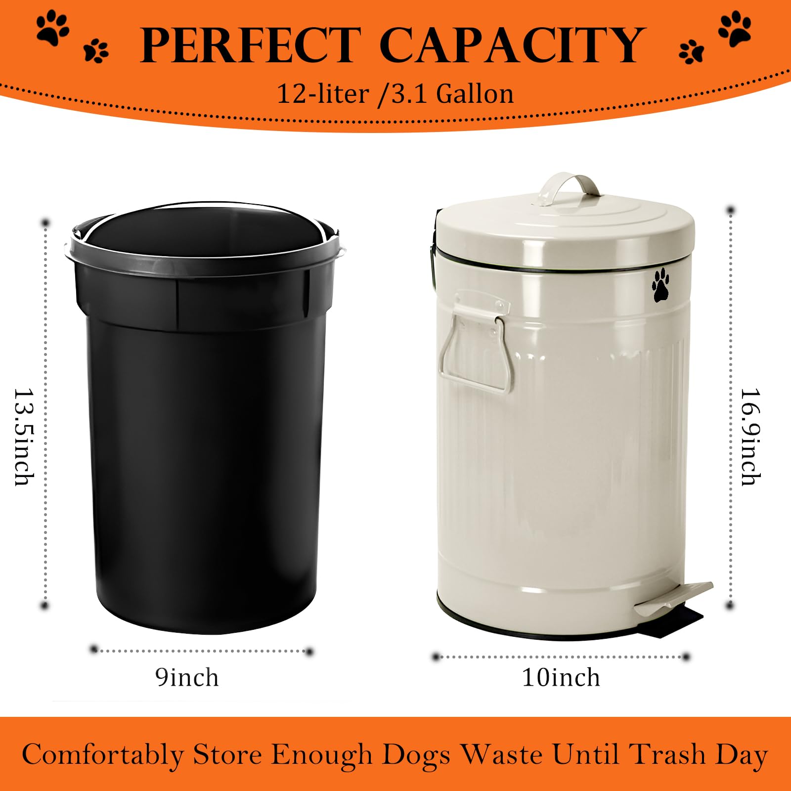 Kopuncare Dog Poop Trash Can Outside, 12 L Metal Dog Waste Trash Can with Lid, Outdoor Dog Poop Trash Can with Pedal, Dog Poop Trash Can Odor Control, Dog Waste Container for Garden, Round White